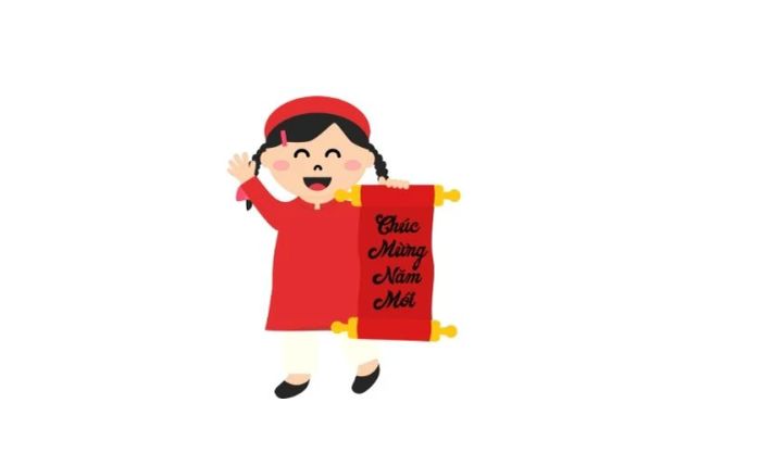 Biểu tượng chúc Tết bé gái cầm câu đối