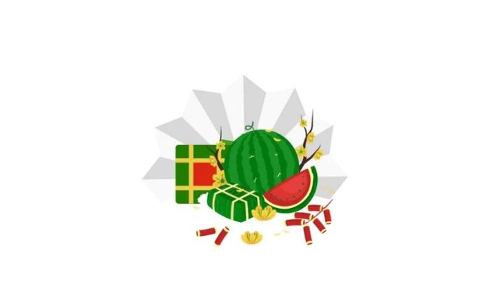 Biểu tượng bánh chưng bánh tét và chùm pháo