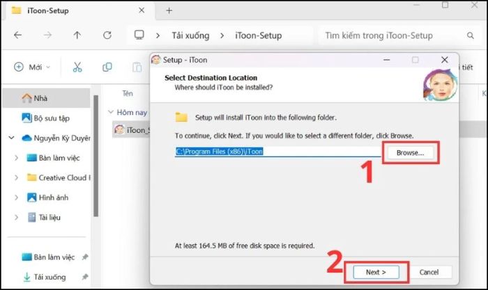 Nhấn vào biểu tượng Browse và chọn thư mục