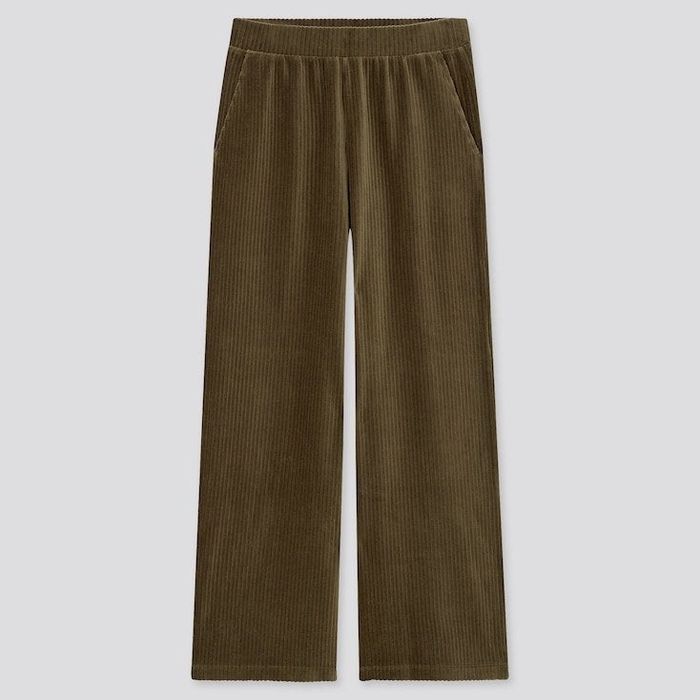 The corduroy pants in dark green.