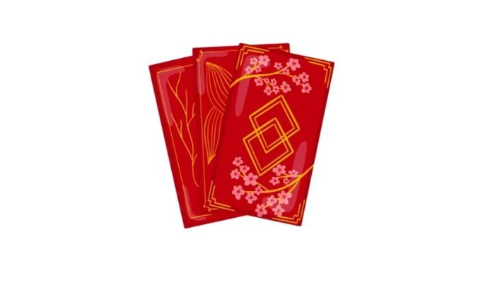 Biểu tượng bao lì xì Tết kèm hoa đào