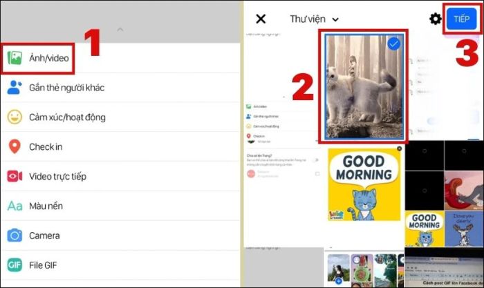 Chọn mục Ảnh/ Video, sau đó chọn ảnh GIF