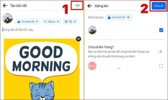 Nhấn Tiếp và chọn Chia sẻ để hoàn tất