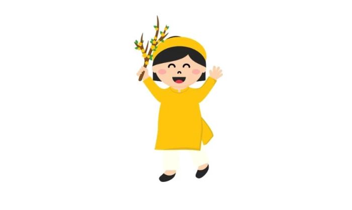 Biểu tượng chúc Tết bé gái cầm cành mai