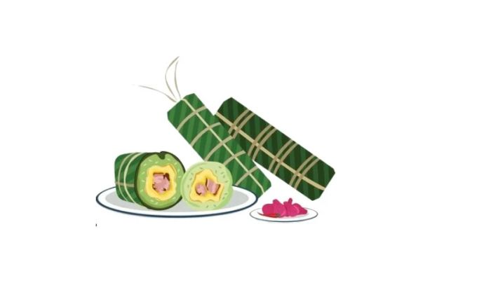 Biểu tượng bánh tét ngày Tết được cắt làm đôi
