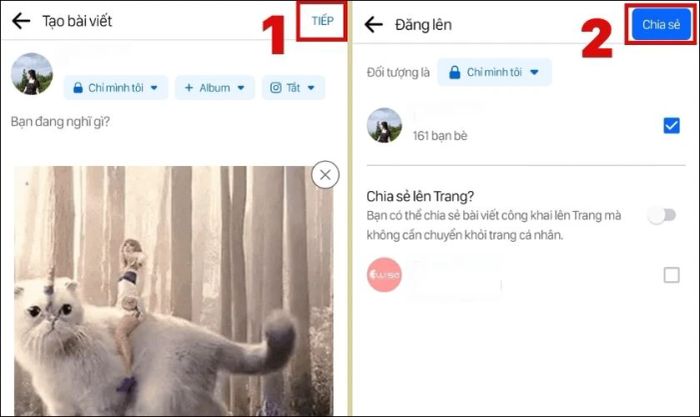 Nhấn Tiếp và chọn Chia sẻ để hoàn tất