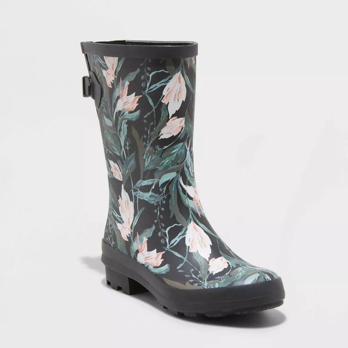 floral-patterned rain boots