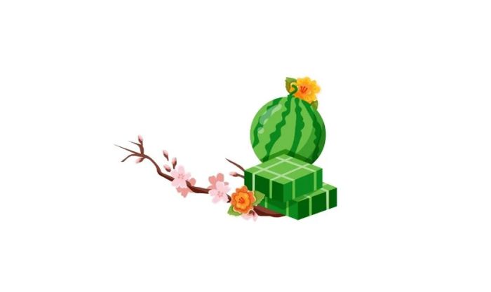 Biểu tượng bánh chưng bánh tét và hoa đào