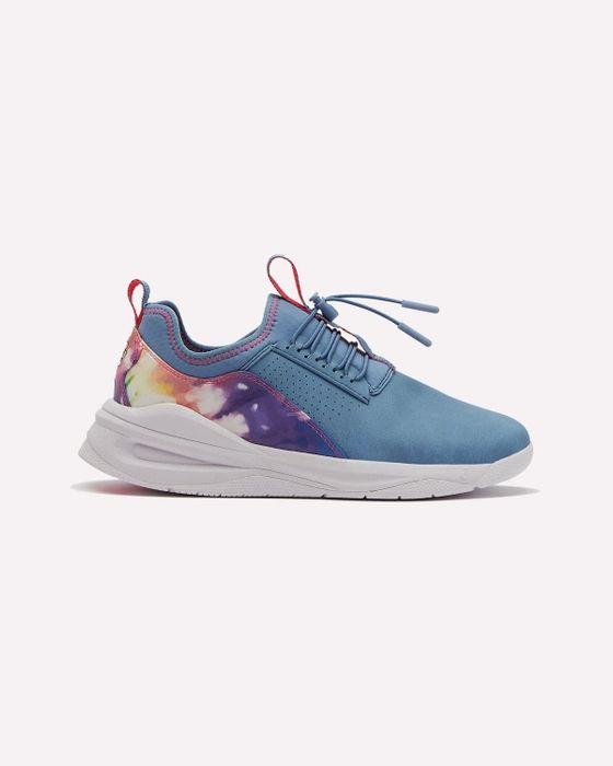 A shoe with a flower power design.