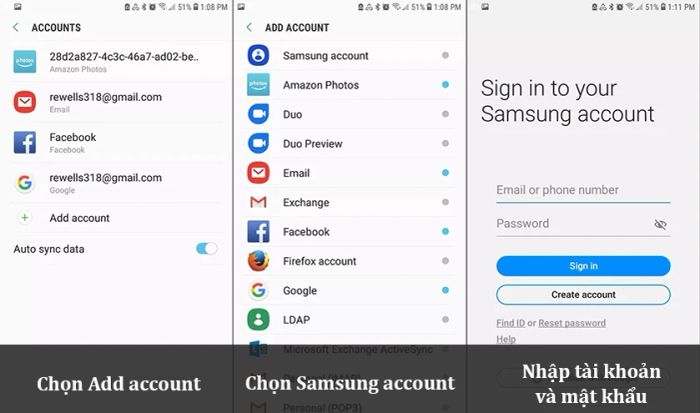Nhập tài khoản và mật khẩu Samsung Cloud đã tạo ở bước trước. Sau đó, nhấn chọn Sign in.