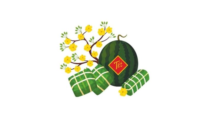 Biểu tượng bánh chưng bánh tét và hoa mai