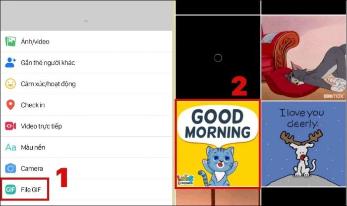 Chọn mục file GIF và tìm ảnh GIF phù hợp