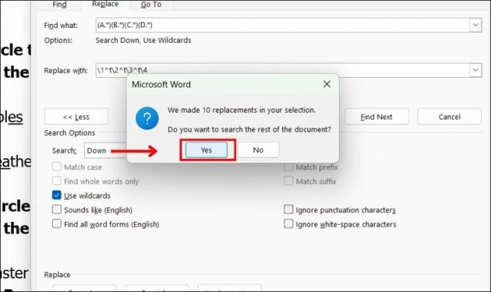Nhấn Yes để xác nhận hoàn thành việc điều chỉnh khoảng cách trong Word