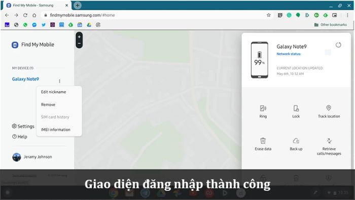 Chọn thiết bị đã kích hoạt tính năng Find My Mobile
