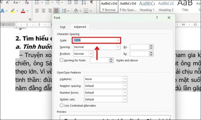 Nhập tỷ lệ phần trăm để điều chỉnh khoảng cách giữa các ký tự trong văn bản