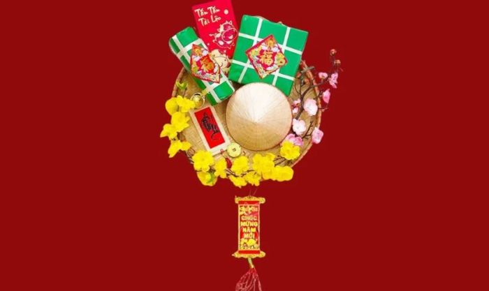 Kết hợp bao lì xì vào bối cảnh trang trí nón lá một cách sáng tạo