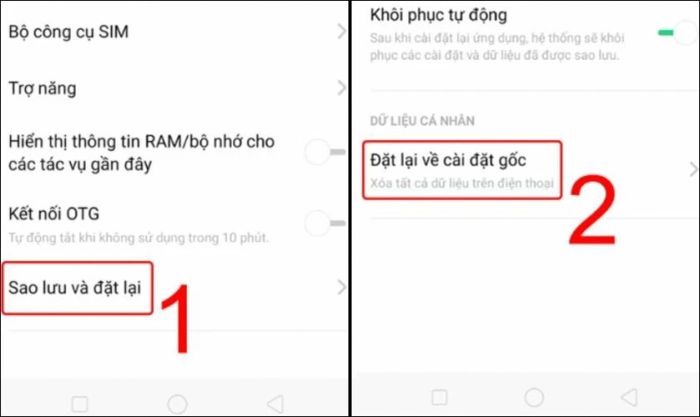 Cách thực hiện reset OPPO trong phần Cài đặt