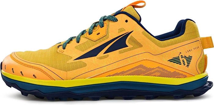 A single trail running shoe featuring a unique sole pattern and a dynamic design, perfect for off-road adventures.