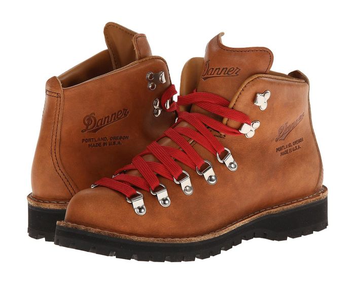 A pair of Danner hiking boots with distinctive red laces