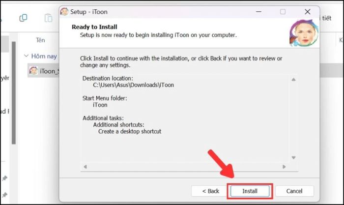 Sau đó, nhấn Install để bắt đầu cài đặt