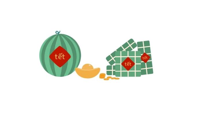 Biểu tượng bánh chưng bánh tét và dưa hấu