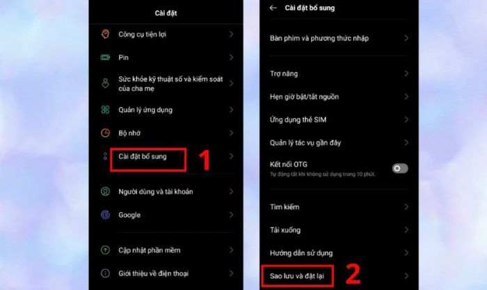 Truy cập Cài đặt bổ sung và chọn Sao lưu & Khôi phục