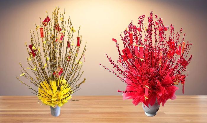 Mẫu cắm nụ tầm xuân ngày Tết 2025 đẹp và đơn giản