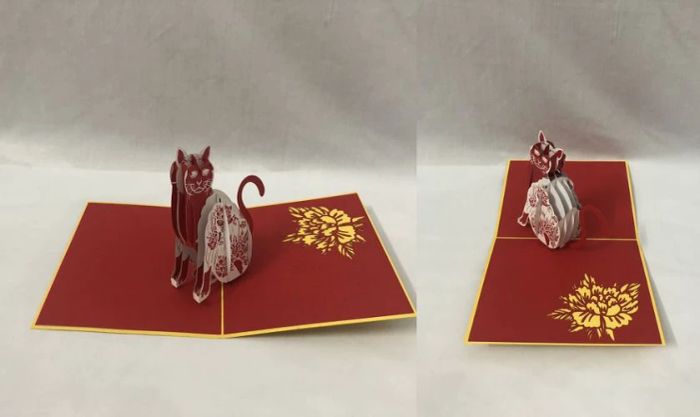 Mẫu thiệp chúc Tết 3D hình mèo thần tài