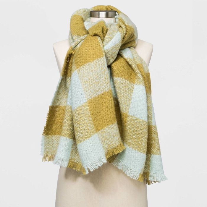 light green and yellow plaid blanket scarf