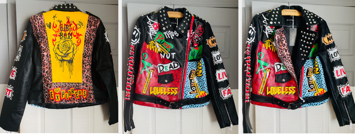 Three photos of a reviewer wearing a black jacket
