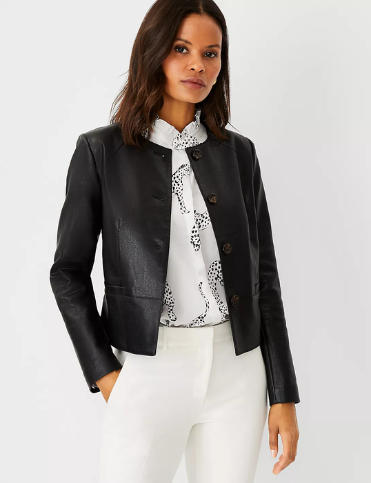 Photo of a model wearing a black jacket