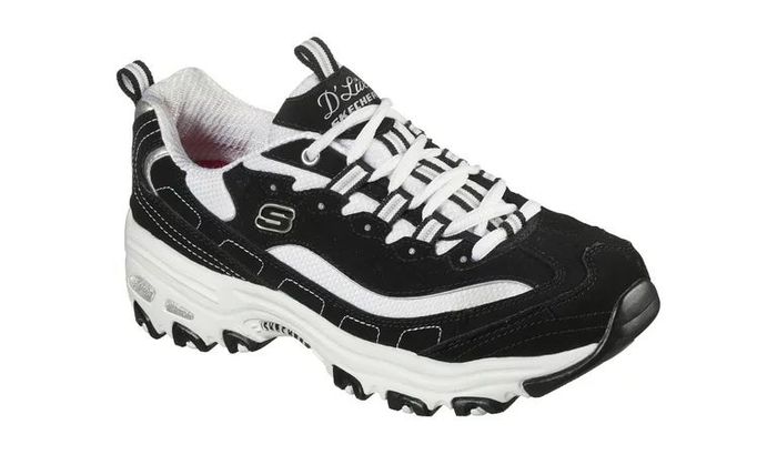 The athletic sneakers in black and white.