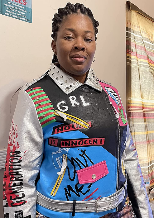 Photo of a reviewer showcasing the jacket