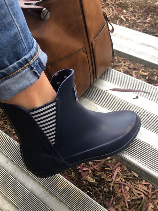 side angle of the rain booties on display