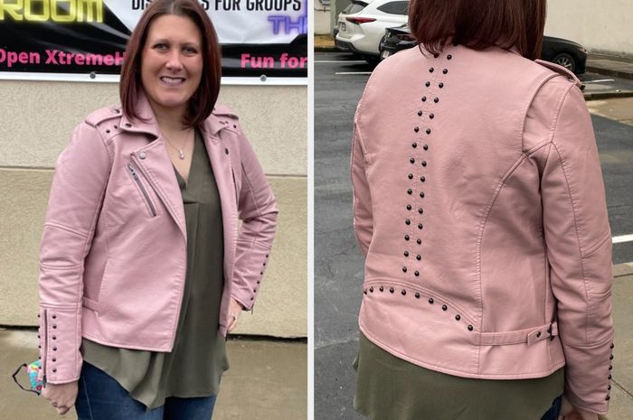 Photo of a reviewer wearing a pink jacket