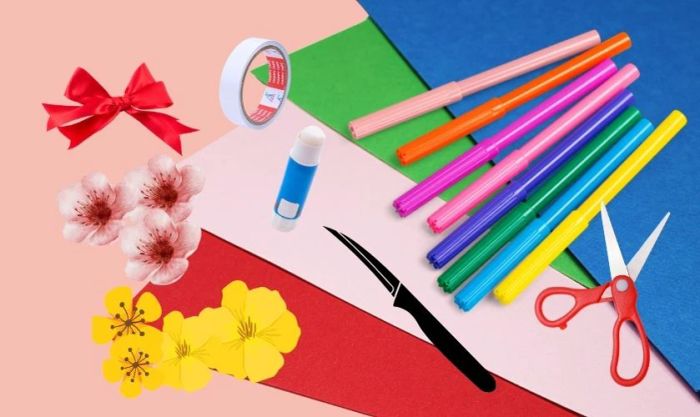 Nguyên liệu cần chuẩn bị để làm thiệp Tết 3D chữ Happy New Year