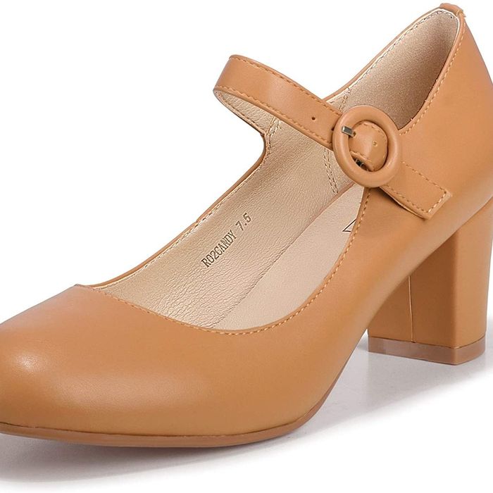 The tan Mary Jane heel
