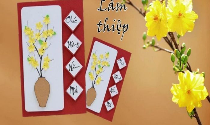 Mẫu thiệp chúc Tết hình hoa mai dễ làm