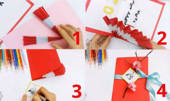 Hoàn thiện thiệp chúc Tết 3D hình nan quạt
