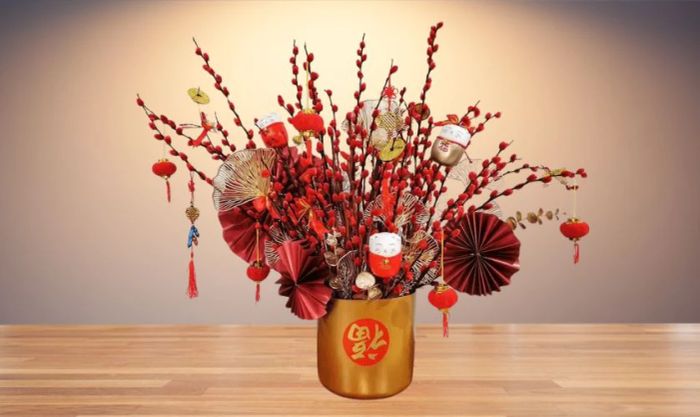 Mẫu cắm nụ tầm xuân ngày Tết 2025 đẹp mắt