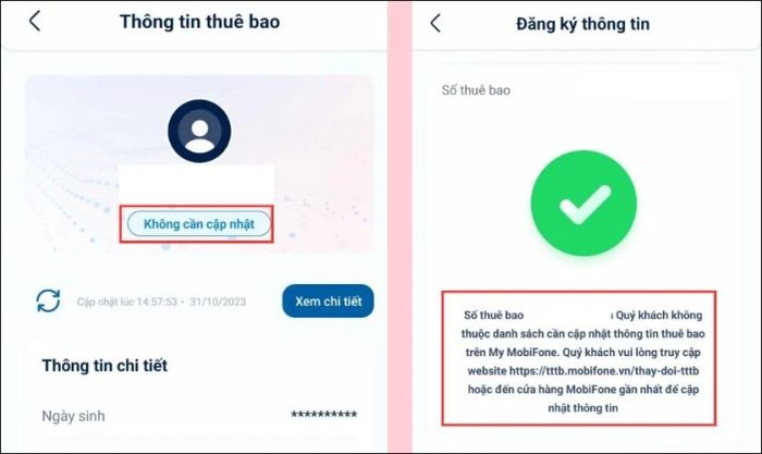 Nếu tài khoản đã được cập nhật, màn hình sẽ hiển thị dấu tick xanh