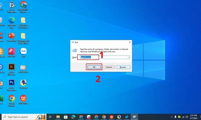 Nhập lệnh và nhấn OK để mở file cần thiết để tắt cập nhật Windows 11