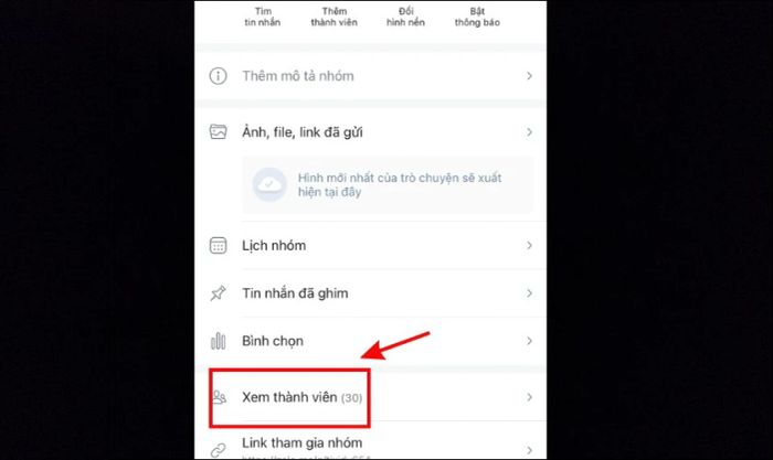 Chọn mục Xem thành viên trong nhóm