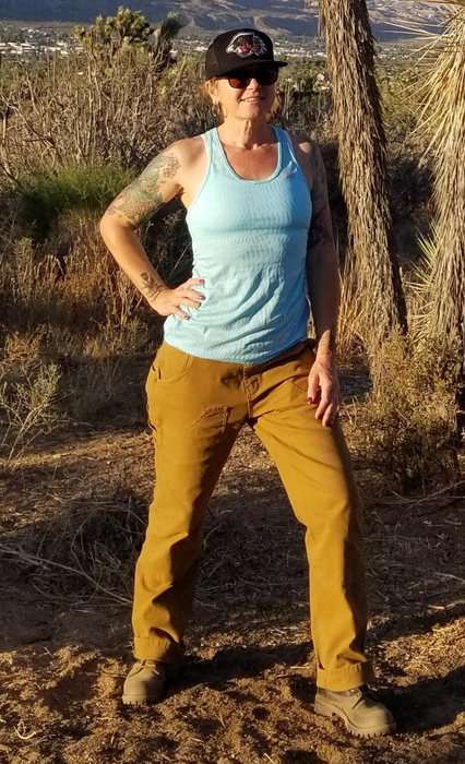a reviewer enjoying the outdoors while wearing the pants