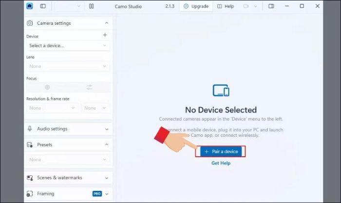 Khởi động Camo Studio và kết nối iPhone với PC qua cáp Lightning