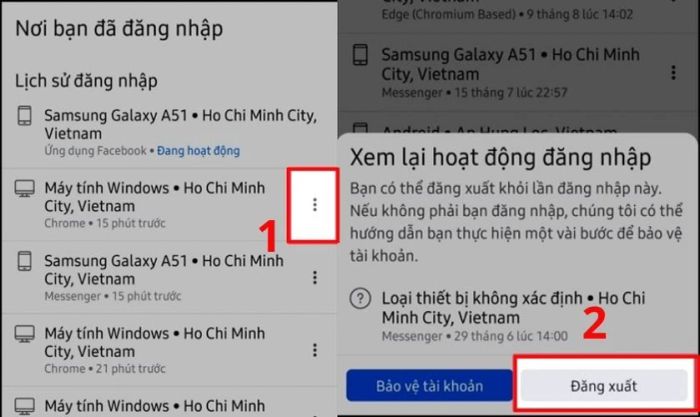 Nhấn vào biểu tượng ba chấm cạnh thiết bị bạn muốn thoát, chọn Thoát