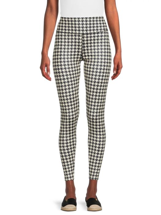 Model showcasing printed high-waisted leggings