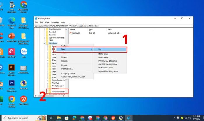 Tạo một thư mục mới và đặt tên là WindowsUpdate