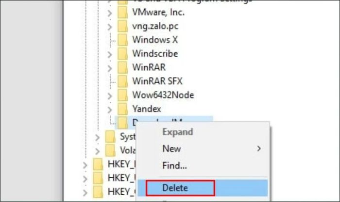 Tại Download Manager, nhấn chuột phải và chọn Delete