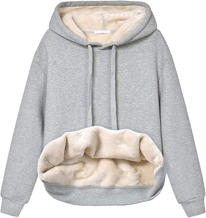 A grey sherpa-lined hoodie with a soft interior